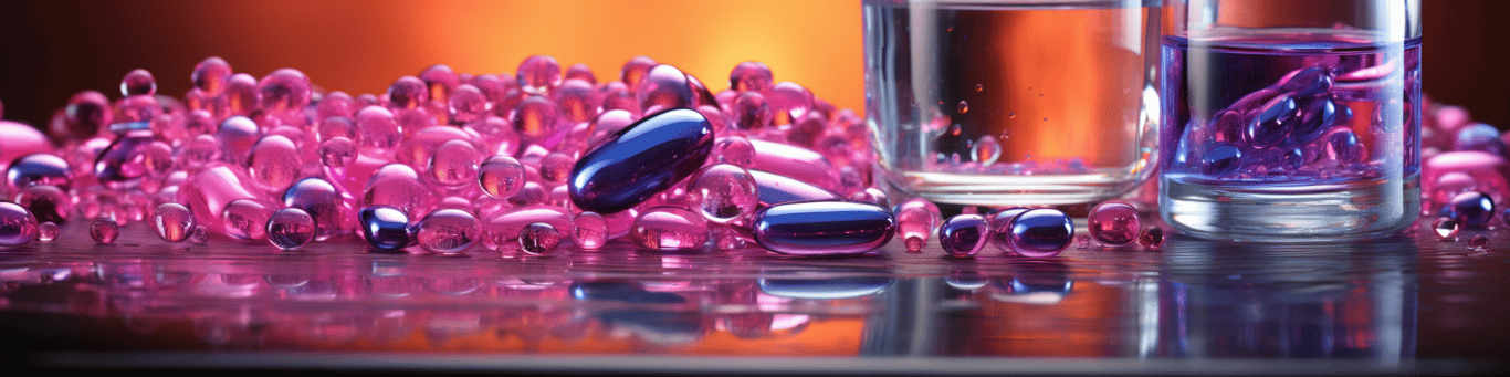 image of drug pills surrounding a glass of water symbolizing drug consumption