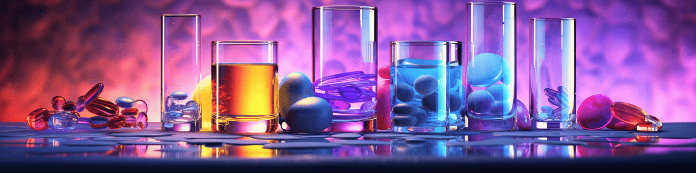 image of drug pills surrounding a glass of water symbolizing drug consumption