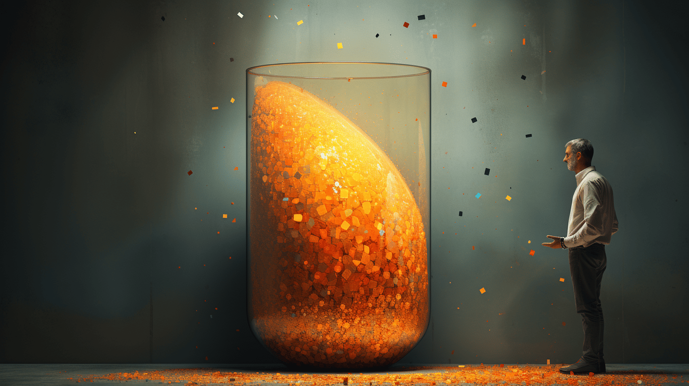 abstract image of a researcher studying a bottle of drug.