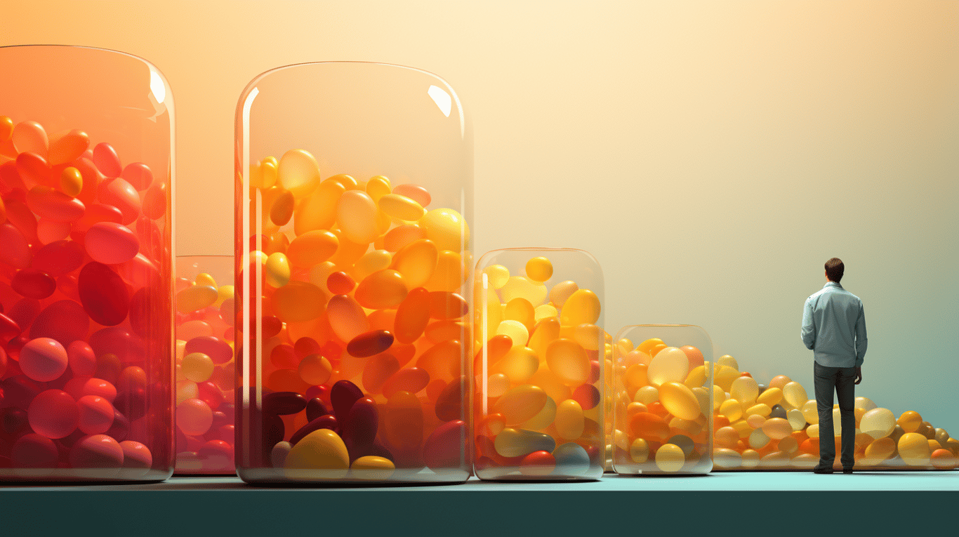 abstract image of a researcher studying a bottle of drug.