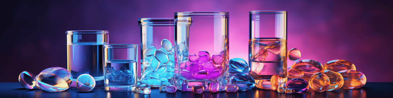image of drug pills surrounding a glass of water symbolizing drug consumption