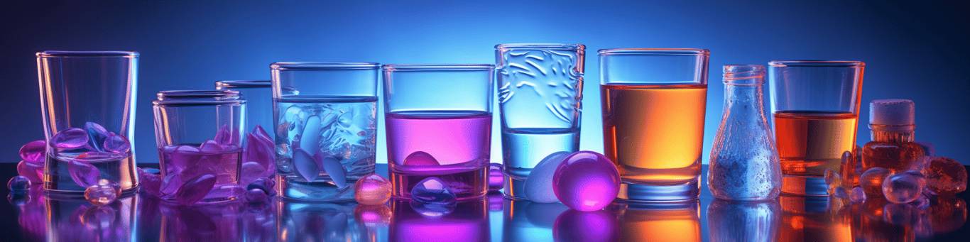 image of drug pills surrounding a glass of water symbolizing drug consumption