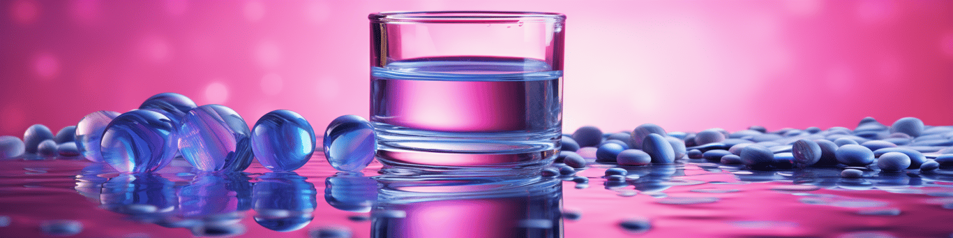 image of drug pills surrounding a glass of water symbolizing drug consumption