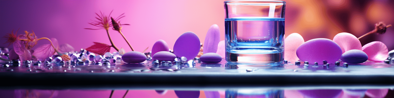 image of drug pills surrounding a glass of water symbolizing drug consumption