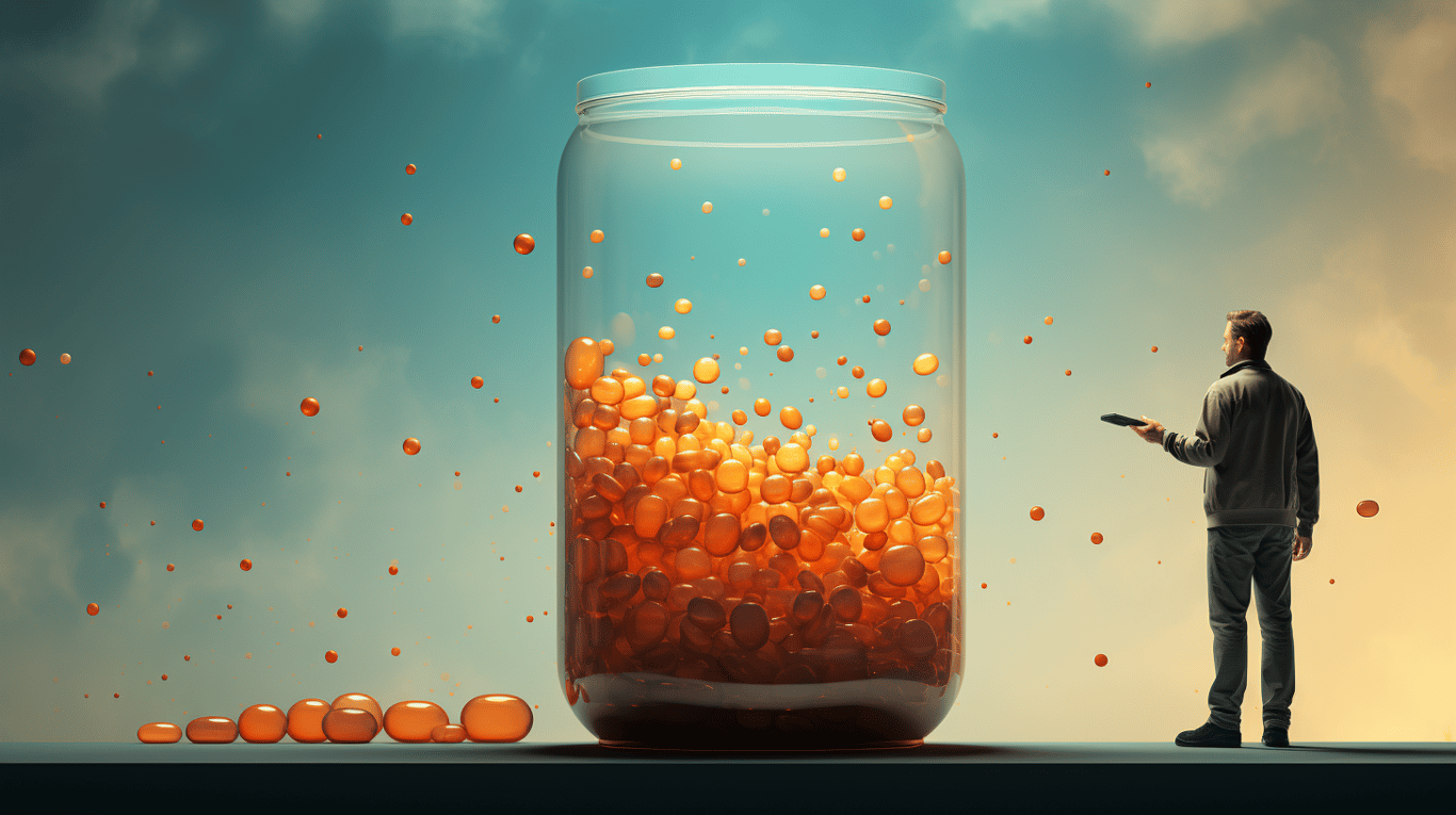 abstract image of a researcher studying a bottle of drug.