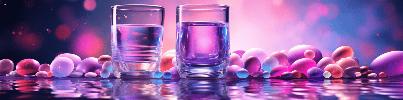 image of drug pills surrounding a glass of water symbolizing drug consumption