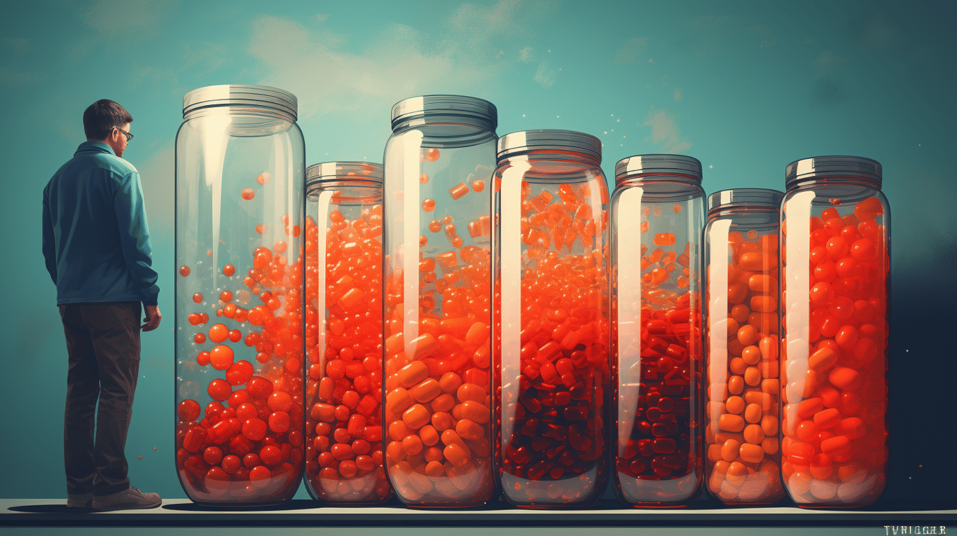 abstract image of a researcher studying a bottle of drug.