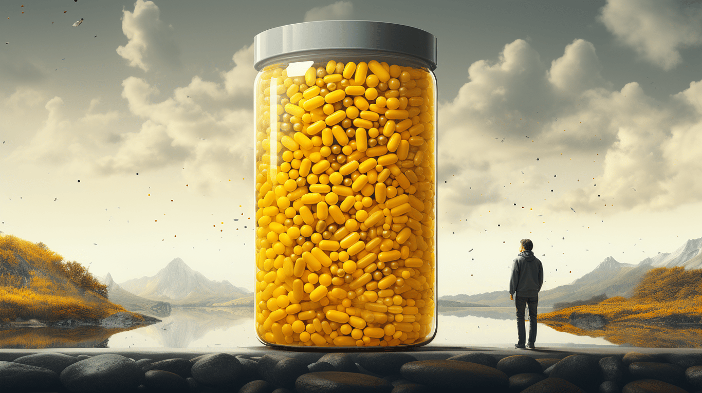 abstract image of a researcher studying a bottle of drug.