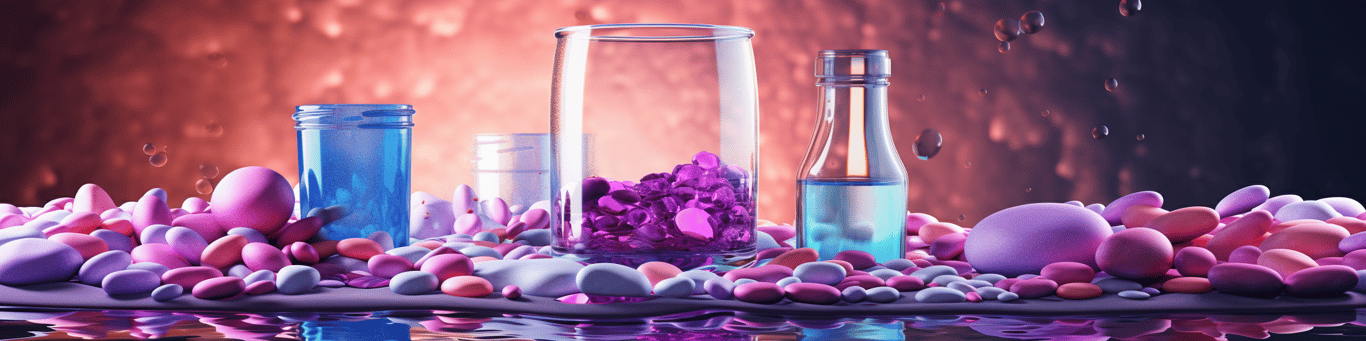 image of drug pills surrounding a glass of water symbolizing drug consumption