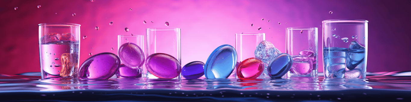image of drug pills surrounding a glass of water symbolizing drug consumption