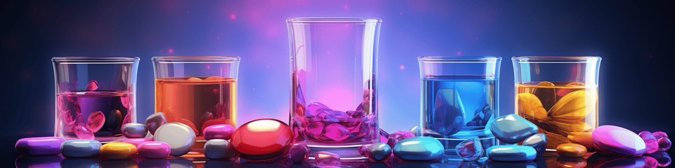 image of drug pills surrounding a glass of water symbolizing drug consumption