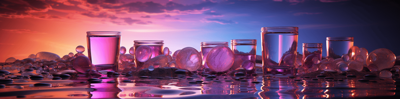 image of drug pills surrounding a glass of water symbolizing drug consumption