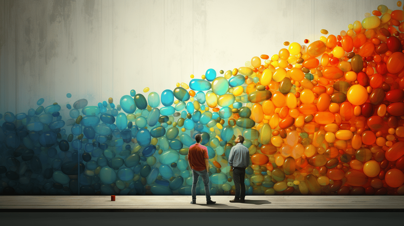 abstract image of a researcher studying a bottle of drug.