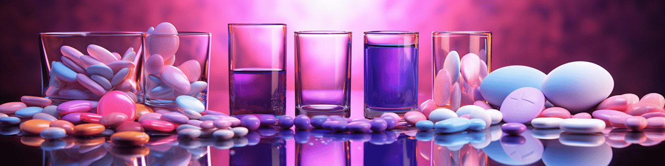 image of drug pills surrounding a glass of water symbolizing drug consumption