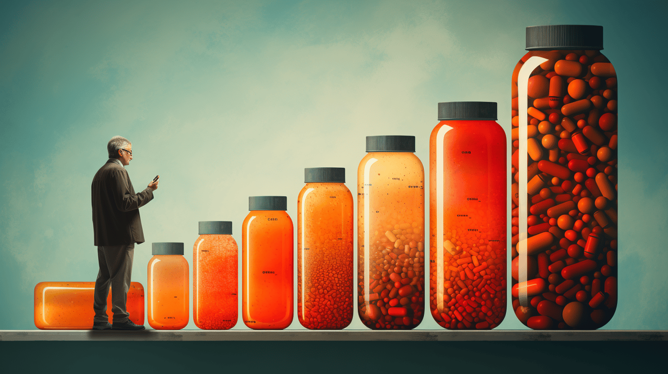 abstract image of a researcher studying a bottle of drug.