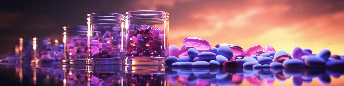 image of drug pills surrounding a glass of water symbolizing drug consumption