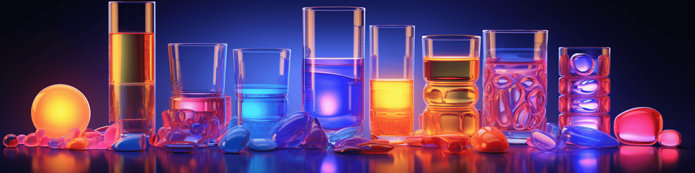 image of drug pills surrounding a glass of water symbolizing drug consumption