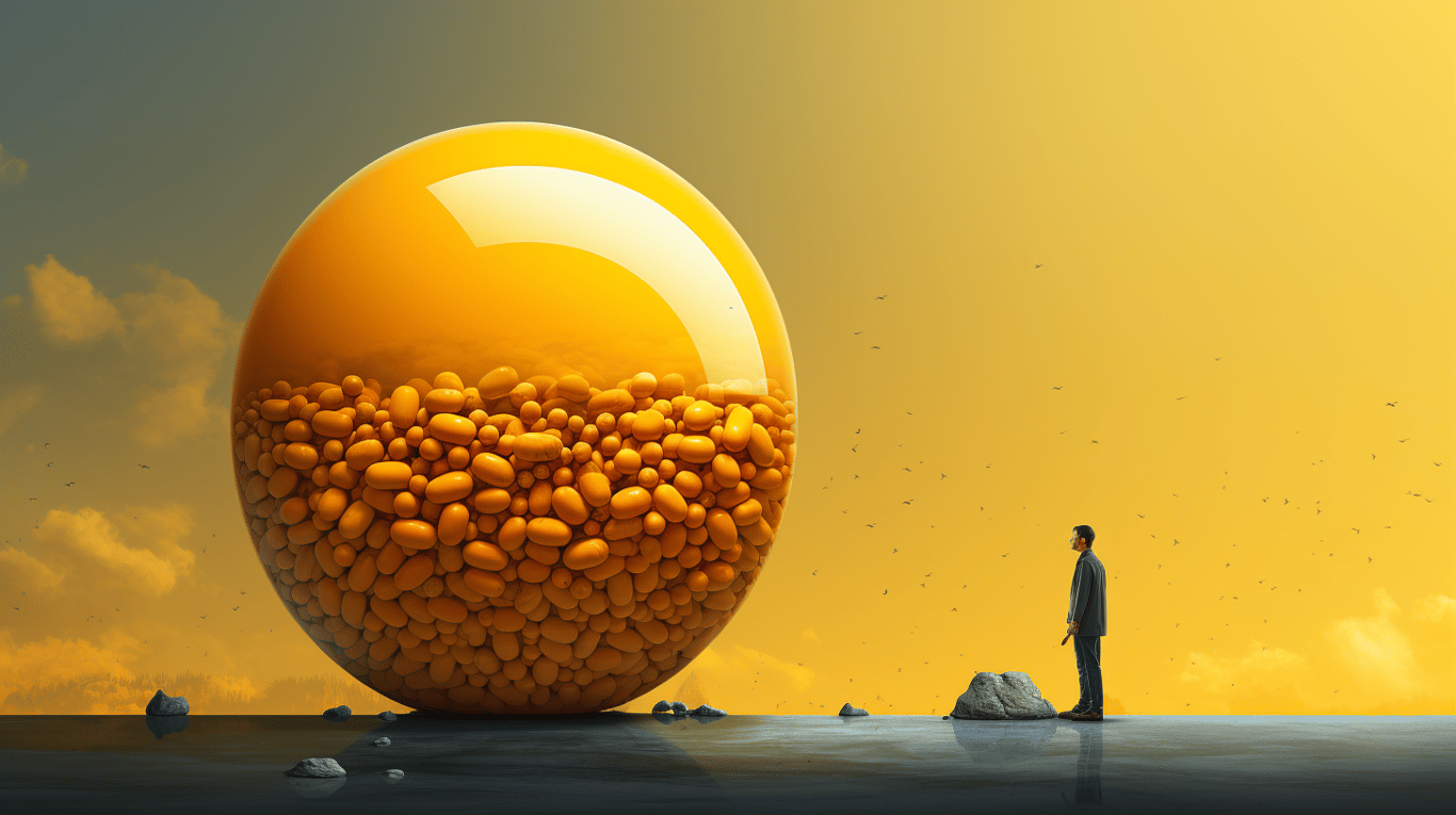 abstract image of a researcher studying a bottle of drug.