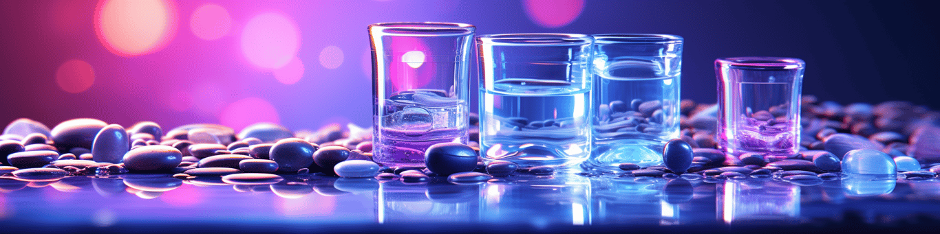 image of drug pills surrounding a glass of water symbolizing drug consumption