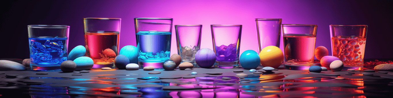 image of drug pills surrounding a glass of water symbolizing drug consumption