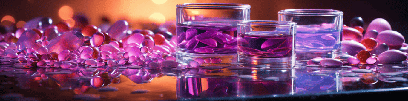 image of drug pills surrounding a glass of water symbolizing drug consumption