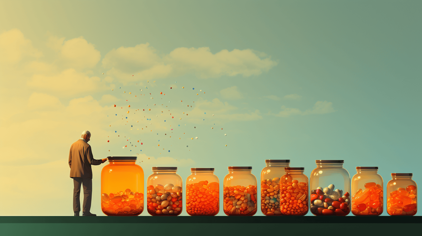 abstract image of a researcher studying a bottle of drug.