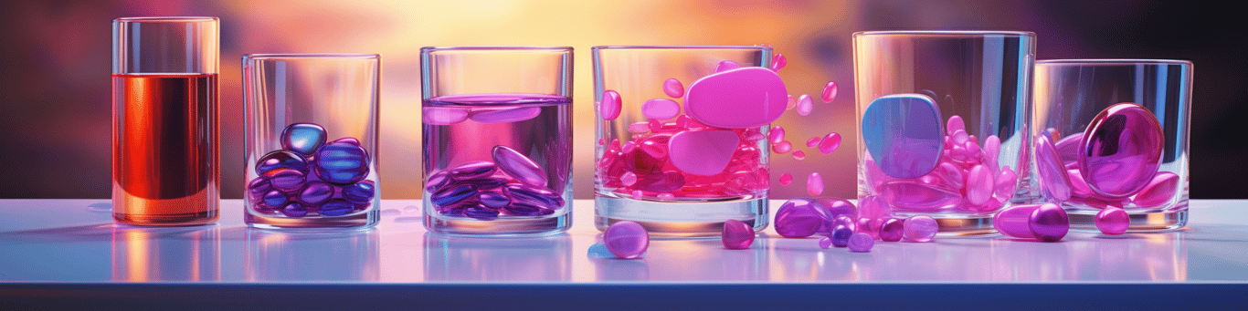 image of drug pills surrounding a glass of water symbolizing drug consumption