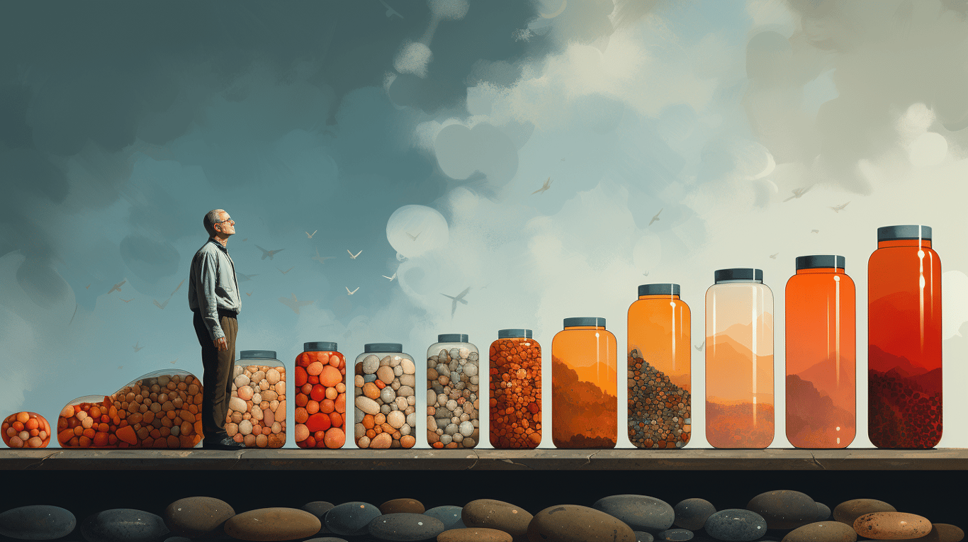 abstract image of a researcher studying a bottle of drug.