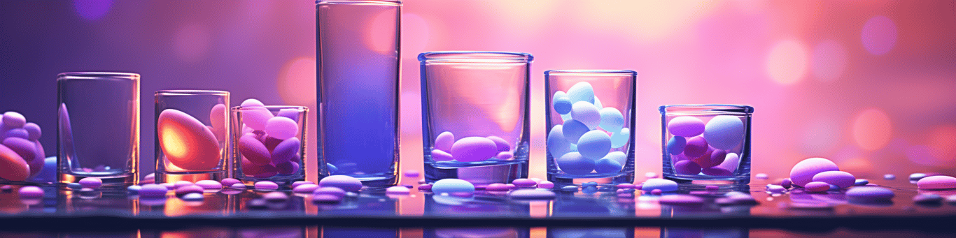 image of drug pills surrounding a glass of water symbolizing drug consumption