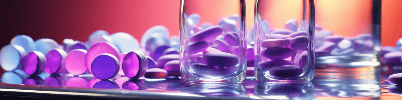 image of drug pills surrounding a glass of water symbolizing drug consumption