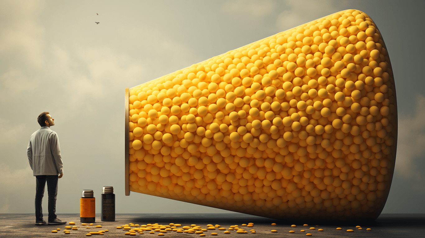 abstract image of a researcher studying a bottle of drug.