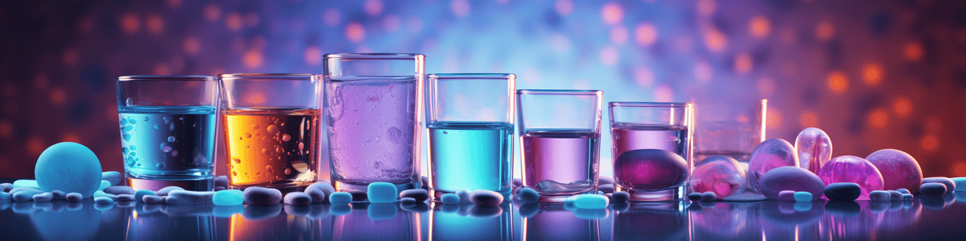image of drug pills surrounding a glass of water symbolizing drug consumption