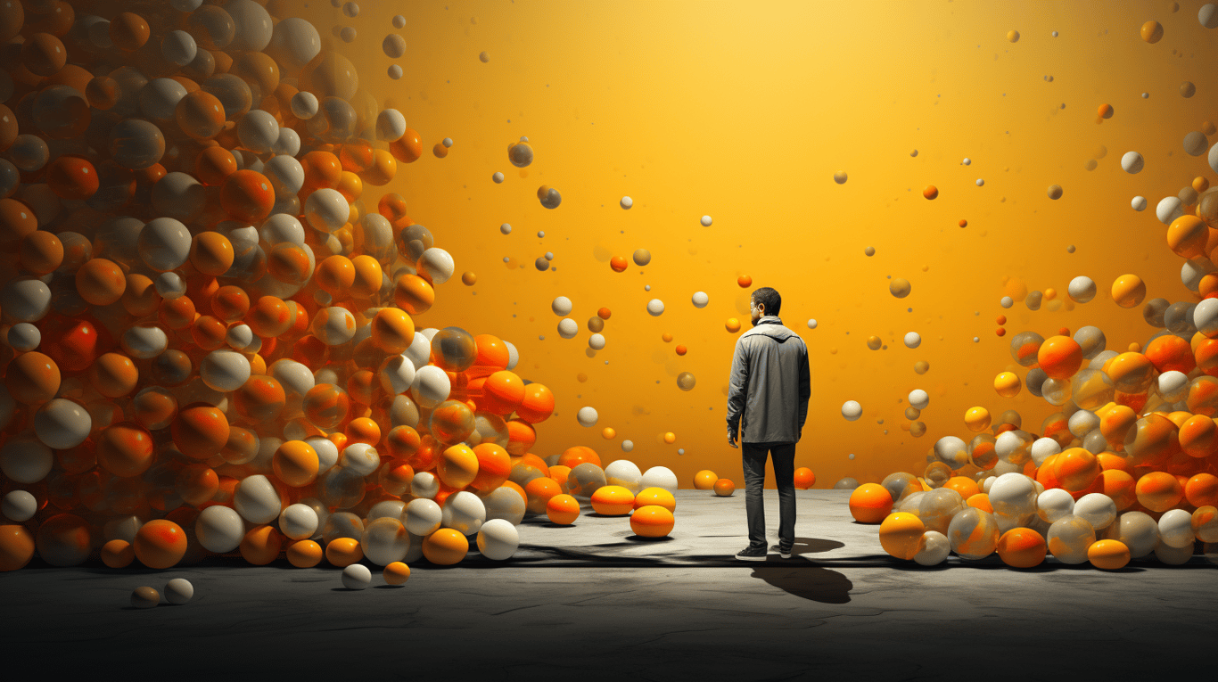 abstract image of a researcher studying a bottle of drug.