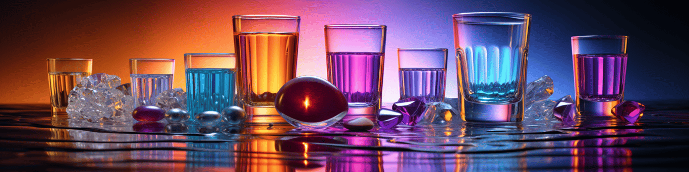 image of drug pills surrounding a glass of water symbolizing drug consumption
