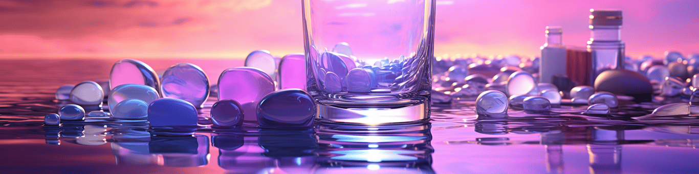 image of drug pills surrounding a glass of water symbolizing drug consumption