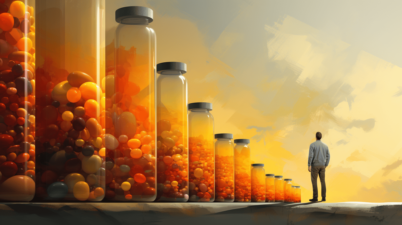 abstract image of a researcher studying a bottle of drug.