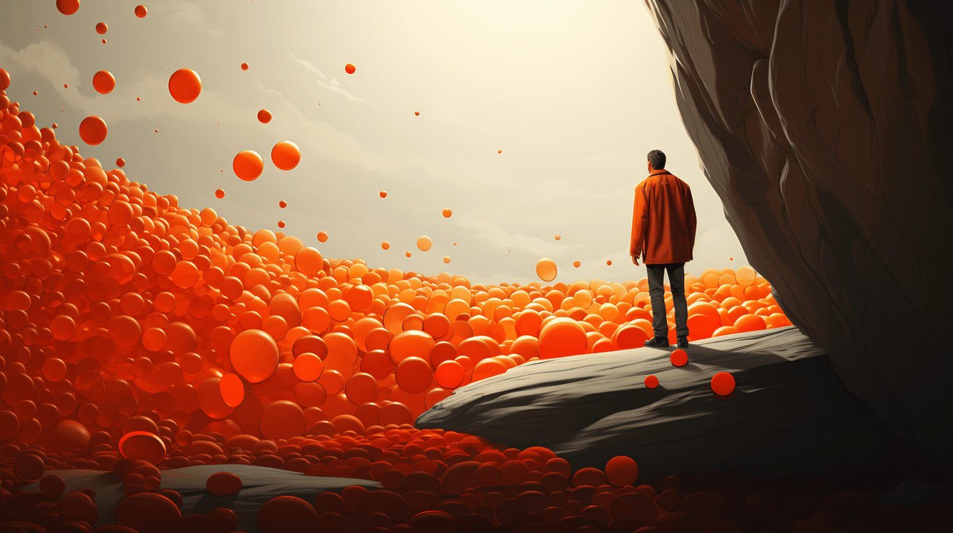 abstract image of a researcher studying a bottle of drug.