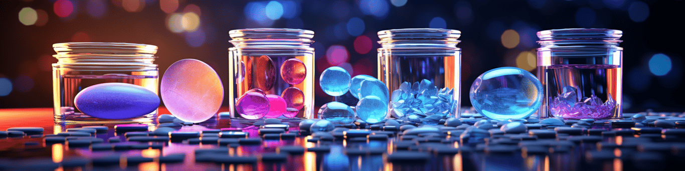 image of drug pills surrounding a glass of water symbolizing drug consumption