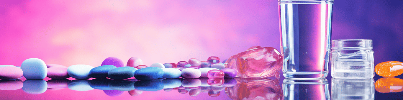 image of drug pills surrounding a glass of water symbolizing drug consumption