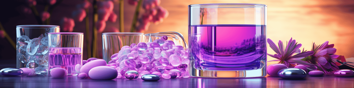 image of drug pills surrounding a glass of water symbolizing drug consumption