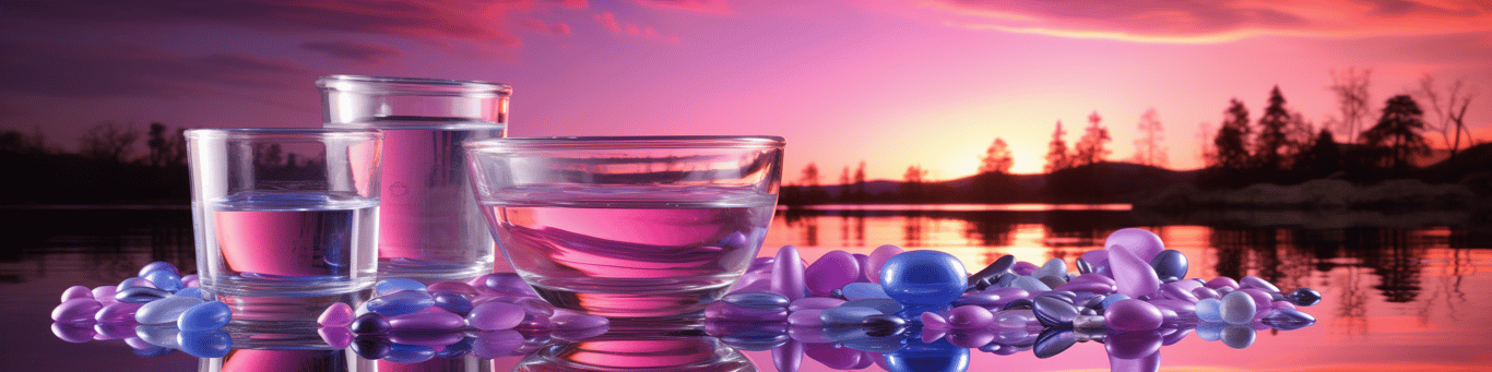 image of drug pills surrounding a glass of water symbolizing drug consumption