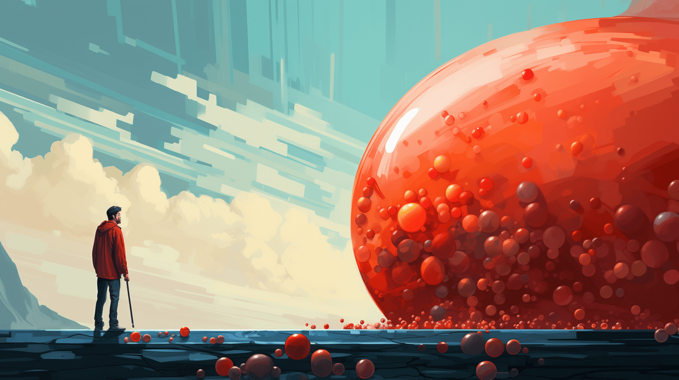 abstract image of a researcher studying a bottle of drug.