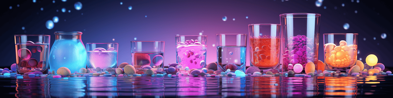 image of drug pills surrounding a glass of water symbolizing drug consumption