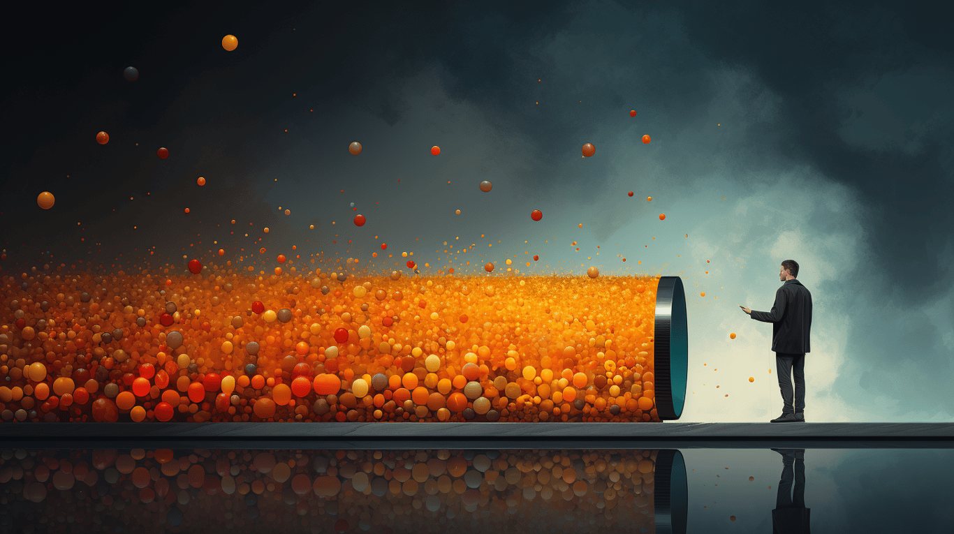 abstract image of a researcher studying a bottle of drug.