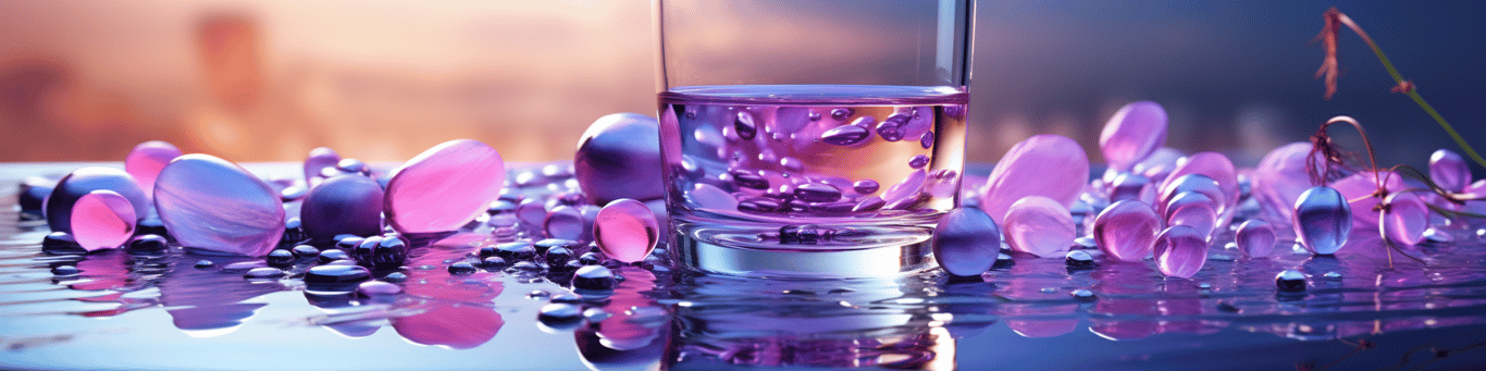 image of drug pills surrounding a glass of water symbolizing drug consumption