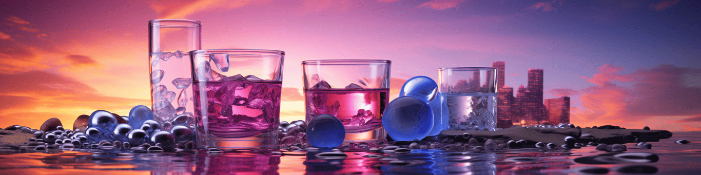 image of drug pills surrounding a glass of water symbolizing drug consumption