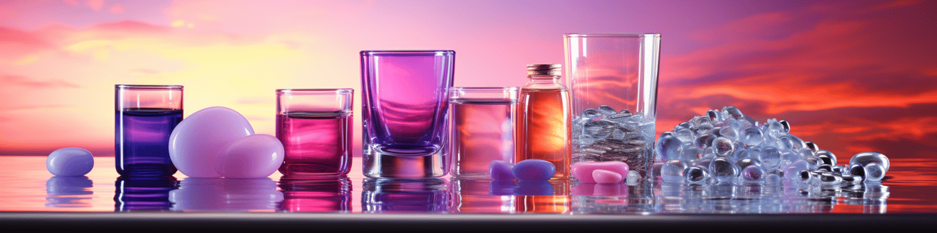 image of drug pills surrounding a glass of water symbolizing drug consumption