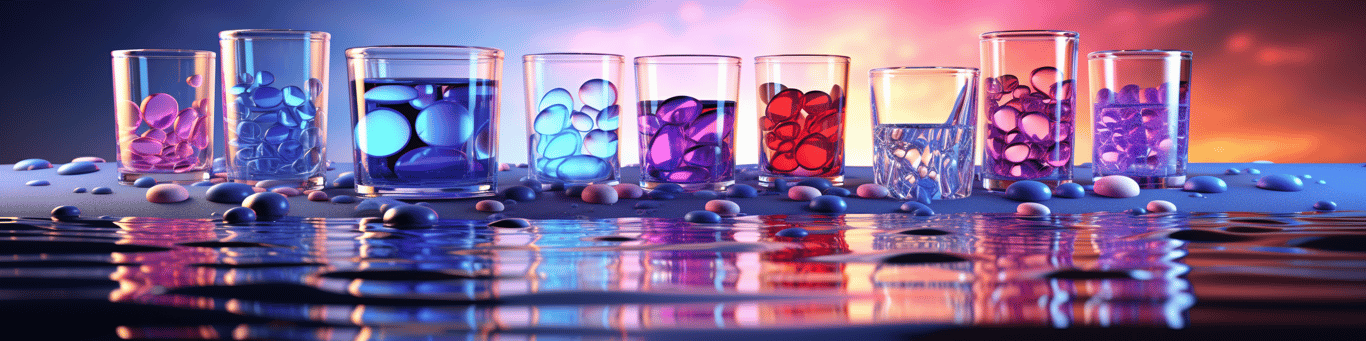 image of drug pills surrounding a glass of water symbolizing drug consumption