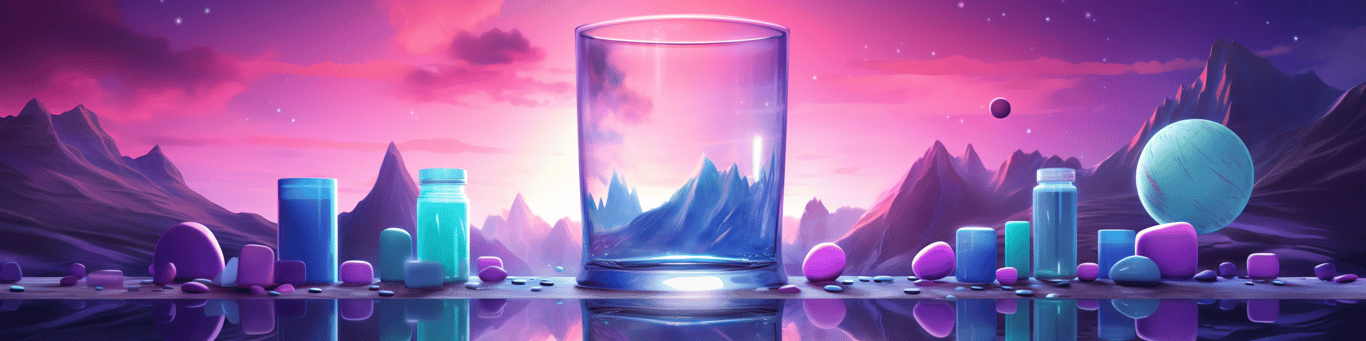 image of drug pills surrounding a glass of water symbolizing drug consumption