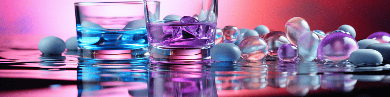 image of drug pills surrounding a glass of water symbolizing drug consumption